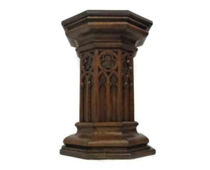 Antique Gothic Church Pedestal Wooden Pulpit Lectern Hand Carved Wood Pillar WOW