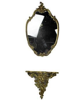 Ornate Wall Mounted Console Mirror Hollywood Regency Gold Gilded Doré Resin