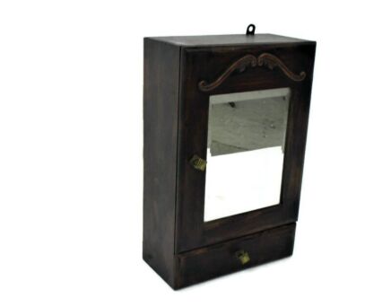 Lovely Art Deco hand Carved Wood Medicine Apothecary Pharmacy Cabinet Beveled Glass Mirror Small