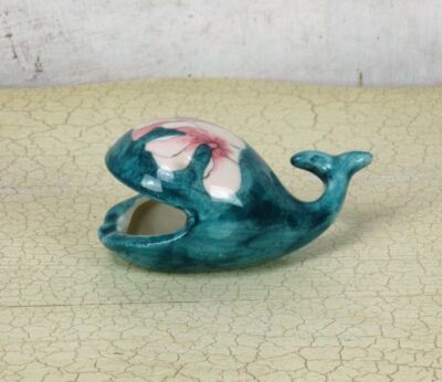 Ernestine Salerno Italy Whale Napkin Holder Blue Flower Pattern HTF Collector