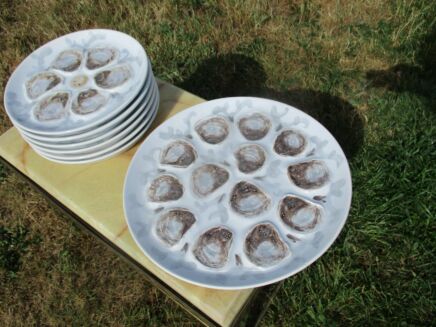 Vintage Set of 6 Oysterplates 1 Serving Plate Faience de St Amand French France