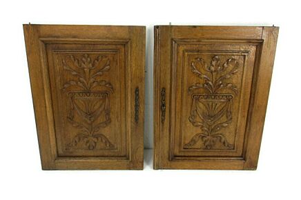 Pair Antique Hand Carved Wood Door Panels Reclaimed Architectural Salvaged