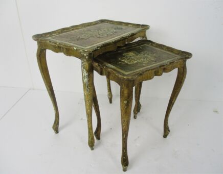 2 Italian Florentine Wooden Hollywood Regency Stacking Nesting Tables