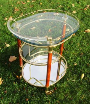 Bar Cocktail Entertainment Cart Trolley Clear Glass Wooden Legs Lovely