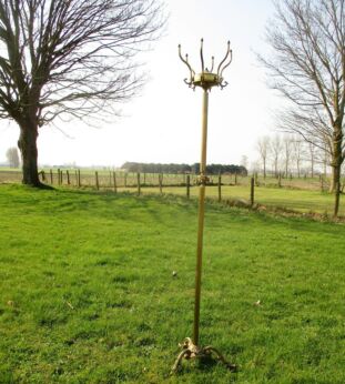 Ornate Elegant Brass Vintage Coat Rack Hall Tree Stand Floor Hollywood Regency