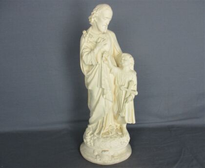Statue Saint Joseph Protector of Homes Infant Jesus Statue Chapel Art Plaster Painted White 17.71"