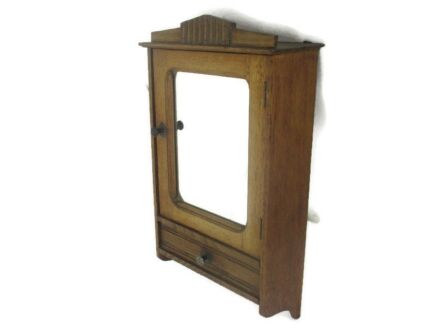Kitchen Apothecary Medicine Bathroom Wall Cabinet  Art Deco towel Hooks Pediment