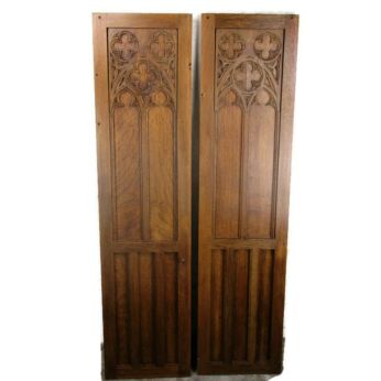 pair L Carved Wood Gothic Kitchen Cabinet Doors Panels Reclaimed Architectural