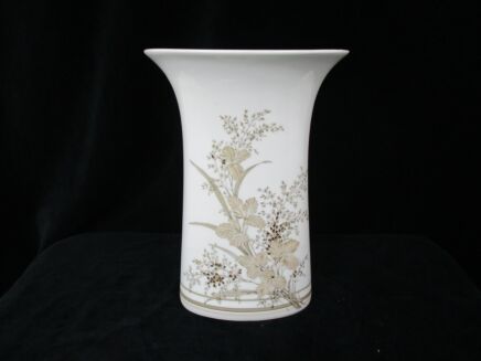 Vase Kaiser Atlantis Designed by Nossek West Germany White Vase Brown Flowers