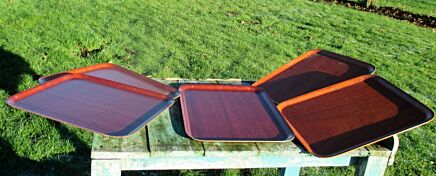 5 Ary Nybro Mid Century Modernist Teak wood Serving Trays Sweden Marked