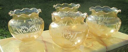 Antique Amber Etched Glass Shade Tulip Flower Form Beautiful