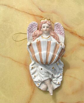 Vintage Holy Water Font Porcelain Angel Church Wall Hanging Catholic Lovely