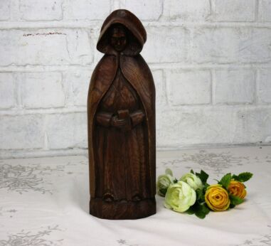 handmade Carved Wood Statue Religious Woman in Cape Book of Prayer Folk art