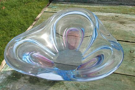 Lovely Blue Cranberry Dish Centerpiece era Murano Poli Seguso Art Glass