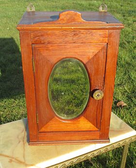 Small Vintage Apothecary Oval Mirror Beveled Glass Bathroom cabinet Bakelite