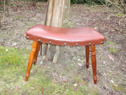 Vintage Brown Stool Ottoman Footstool Wood Leather or Leather Look Retro Mid Century