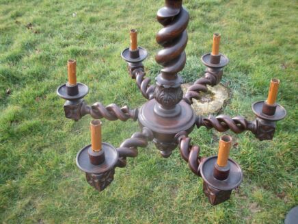 Open Barley Twist Wood Chandelier Vintage Antique Stunning carved Wood