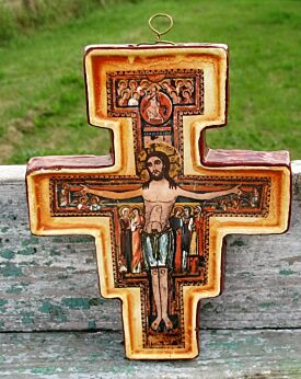 Small San Damiano Crucifix Jesus Christ Saints IHS Nazare Jesus of Nazareth