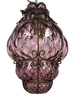 Purple Chandelier Murano Pendant Bubbled Glass Venetian Lamp Caged Art Glass