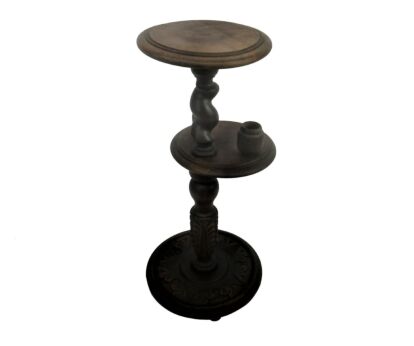 Ornate Carved wood 2 Tier Open Barley Twist Pedestal Table Plant Stand Smokers Table