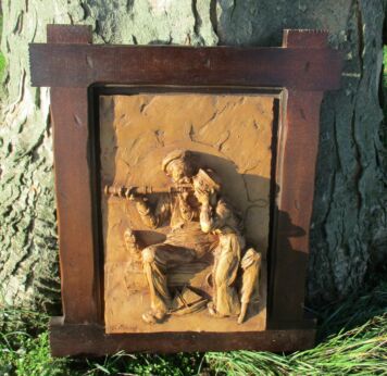 Hand Carved Wall Panel Resin Signed Sailor boy Sailors Tableaux Lovely