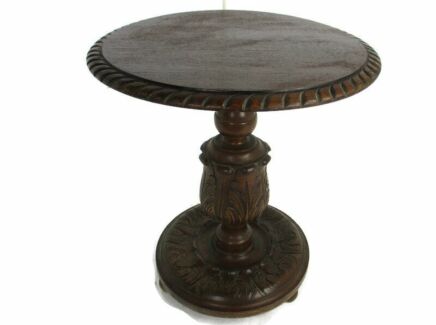 Coffee Side Occasional Wine Plant Table large Hand Carved Ornate Wood Round