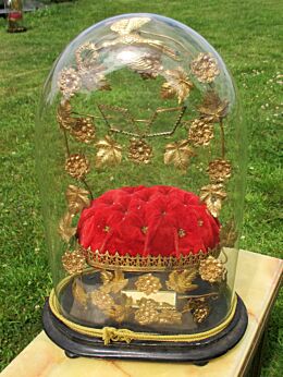 Antique Victorian French Bridal Wedding Dome Globe 1850's Bird Gold Gilt Ormolu