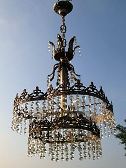 Fancy Vintage Crystal  Prism Brass Tiered Wedding Cake Cut Glass Chandelier