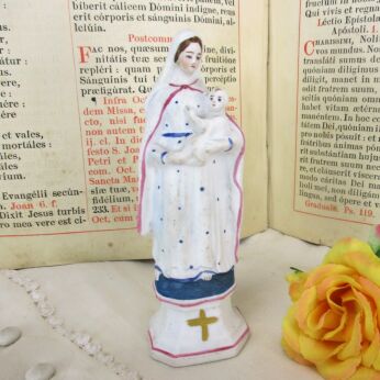 Mini Antique Statue Madonna Notre Dame Porcelain Bisque Virgin Mary HTF 5.11"