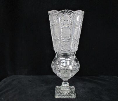 art glass Crystal Vase Val St Lambert Style Clear Crystal Cut Etched Stars Gorgeous