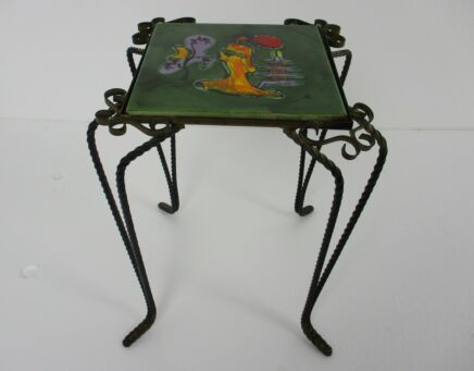 Vintage Side Table Plant stand Ceramic Tiles Geisha Italy Wrought Iron Funky