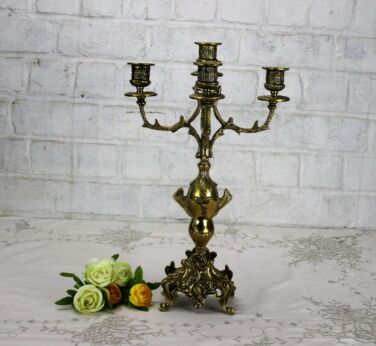 Antique Vintage Gorgeous Brass Ornate 5 Arm Candle Holder Candelabra