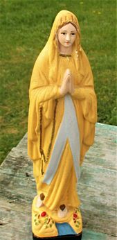 Lovely Plaster Statuette Virgin Mary Madonna Lourdes signed Pene Alban 10.24"