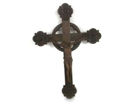 French Vintage Ornate hand Carved Wood  Hanging Crucifix Cross Jesus Christ Resin Corpus