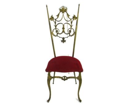 Vintage Chiavari Chair Brass Hollywood Regency Italian Red Velvet Seating