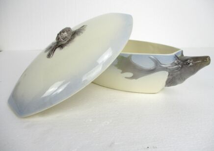 Serving Dish Bowl Antique Hunting design by Carl Bull 1910 Waechtersbach West Germany Marked Porcelain HTF