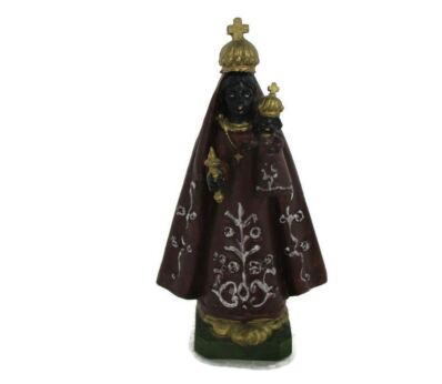 Miniature Small Black Madonna Figurine Resin Virgin Mary Red Majestic Robe Infant Child