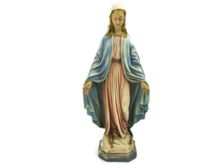 Virgin Mary Madonna Plaster Statue Polychrome Open Hands Treading on Snake Polychrome 15.74"