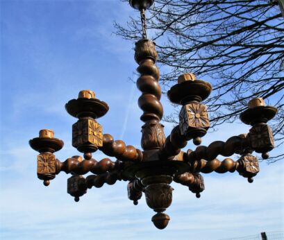 Barley Twist Twisted Wooden Chandelier carved Wood 8 arm! Lights Antique
