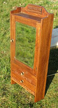 Antique Wood Medicine Wall Cabinet Apothecary Beveled Glass Mirror 2 drawers