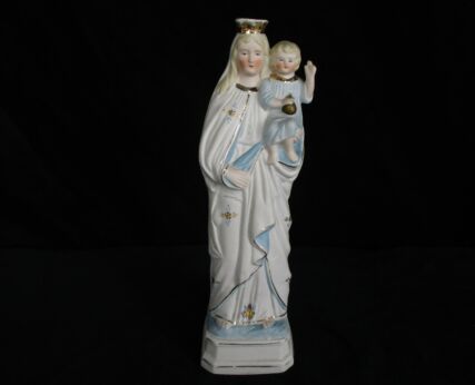 Vintage Porcelain Bisque Statue Virgin Mary Our Lady Madonna Infant Child Jesus Baby Blue 9.44"