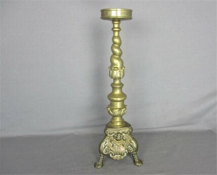 Antique Candle Holder Candle stick Church  Chapel Altar Monastery Brass Gothic Lion Feet Beautiful 20.07"