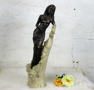 Statue Nude Young Girl Heavy Resin Bronze Look Dreamy 18.89" Signed Sculpture