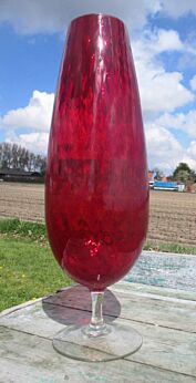 Large Vintage Red Vase Mid Century Modernist handblown Optic Pop art Glass