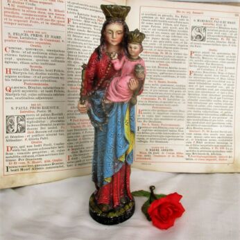 Statue Our Lady of Stoepe Infant Child Plaster Polychrome Collector HTF 11.41"
