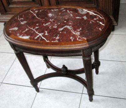 Louis  XVI Revival Oak and Red Marble  Side Table Vintage Nesting table