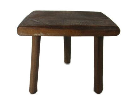 Antique Hand Carved wood  Milking Stool Pedestal Table Pedestal Barn Style Funky