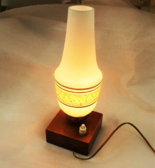 Vintage Desk Lamp Cased Glass Shade Abstract Teak base Danish Modern style