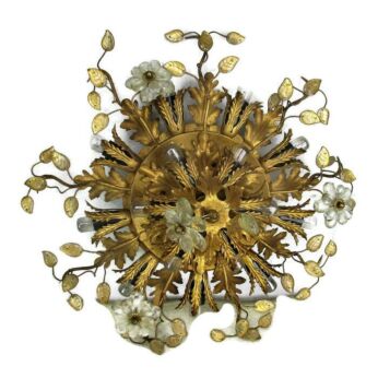 Banci Firenze Flush Mount Hollywood Regency Murano Art Glass flowers HTF WOW