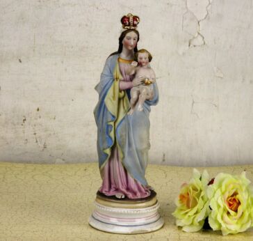 Antique Virgin Mary Infant Child Madonna Our Lady Porcelain Statue Rare Crown